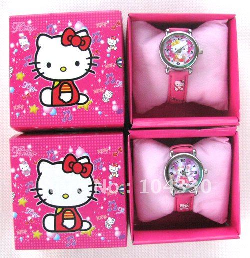 عيد ميلاد سعيد NEW-Cartoon-Hello-Kitty-Cartoon-Watches-Wristwatch-box-Child-Christmas-Gift-Boys-Girls