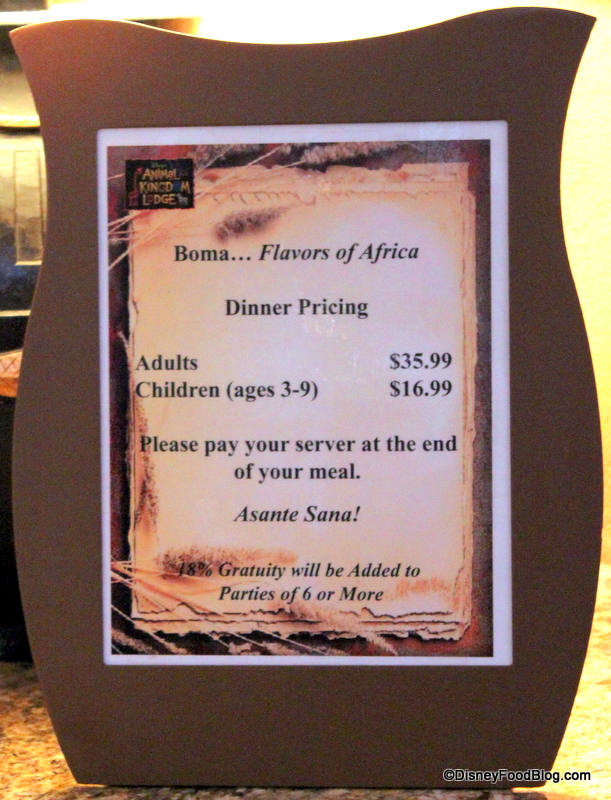 Restaurants dans les resorts Disney Américains (WDW, DCR) - Page 11 Boma-Dinner-Pricing