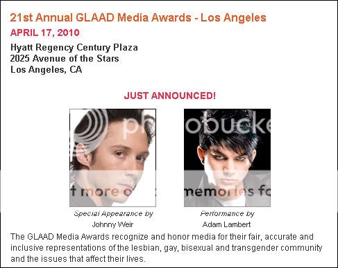 Sat 17th April: GLAAD Awards (Staples Center, LA) Johnnyandadam