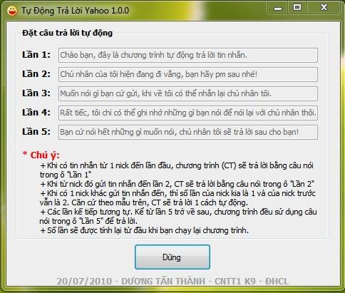 Tự động trả lời tin nhắn yahoo (Auto Reply Message 1.0.0) 2