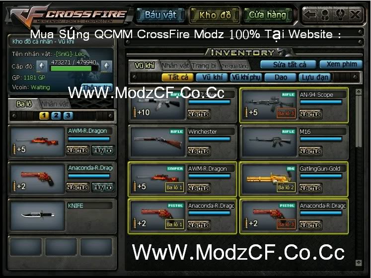 Ê các bạn ơi . Vào ModzCF.Co.Cc Mua Súng Báu Vật Bằng Vcoin Giá Rẻ nÈ ( 1065 Mắt Đại Bà Khosung2