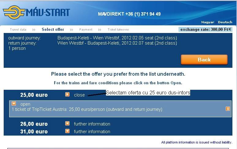 Tutorial de cumparat bilet international MAV de pe net Budapesta-Viena2