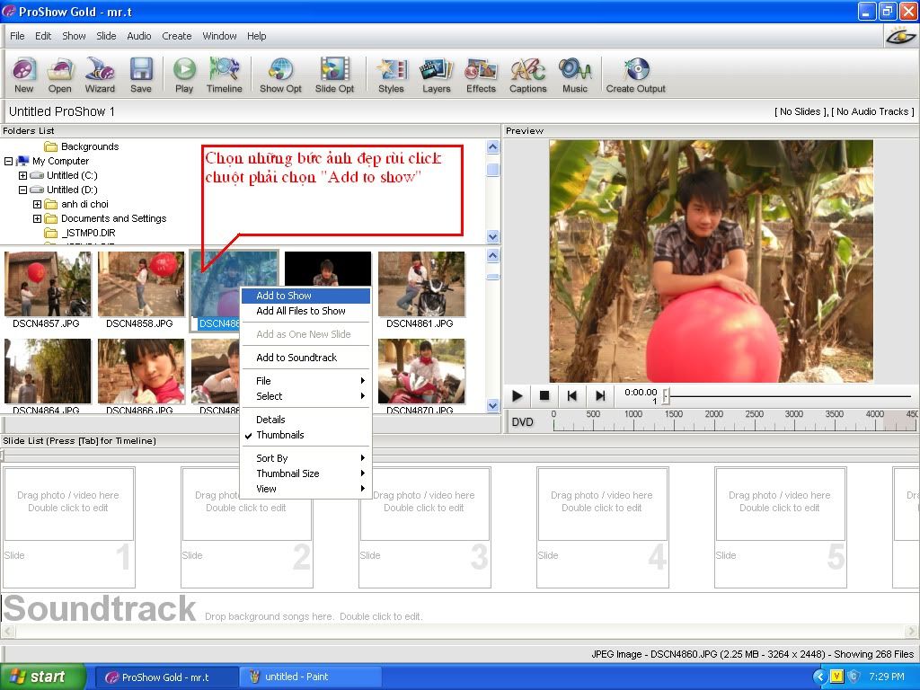 Cách làm 1 clip ảnh bằng proshow gold. (có hình) P2