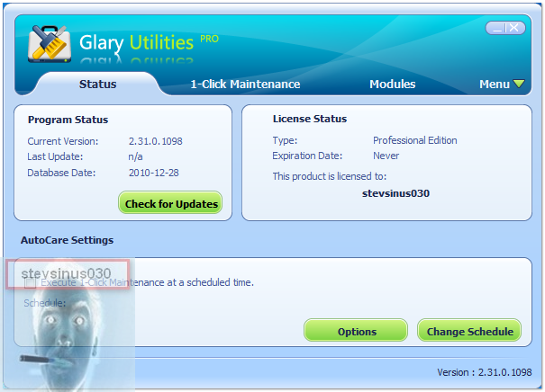 GlarySoft Glary Utilities PRO 2.31.0.1098  2010-12-30_192505