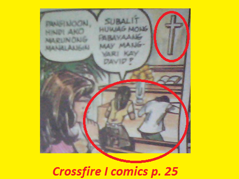 Sabi nila pagluhod sa harap ng rebulto, pagsamba. Eh bakit sa Protestant comics?!? Cross-fire-statueveneration