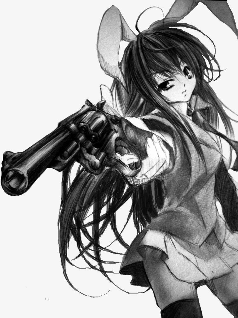 Girls with Guns - Page 8 48440-Touhou-Reisen-Udongein-Inaba-terabyte-rook777-animal-ears-bunny-ears-girl-grayscale-pistol