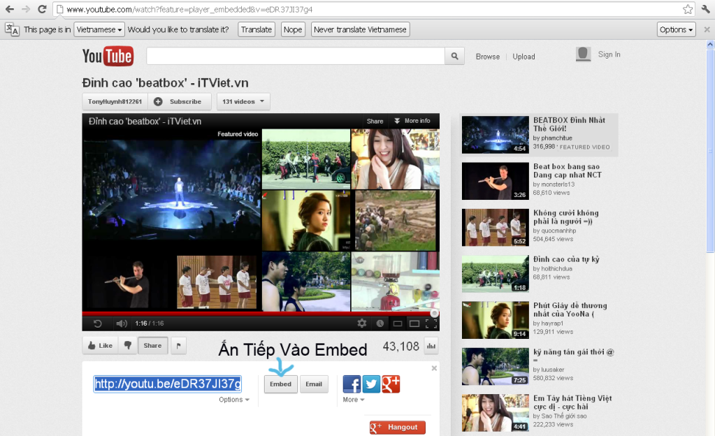 [Hướng dẫn]Post video clip từ youtube, mp3.zing.vn.... Video2