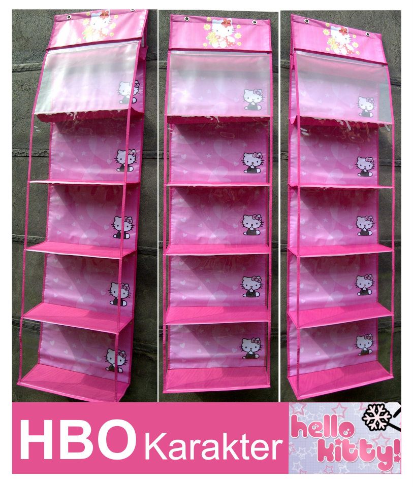 JUAL/CARI RESELLER : RAK SEPATU GANTUNG / HANGING SHOES ORGANIZER (HSO) - MOTIF ANAK HBOKARAKTERHELLOKITTYPINK