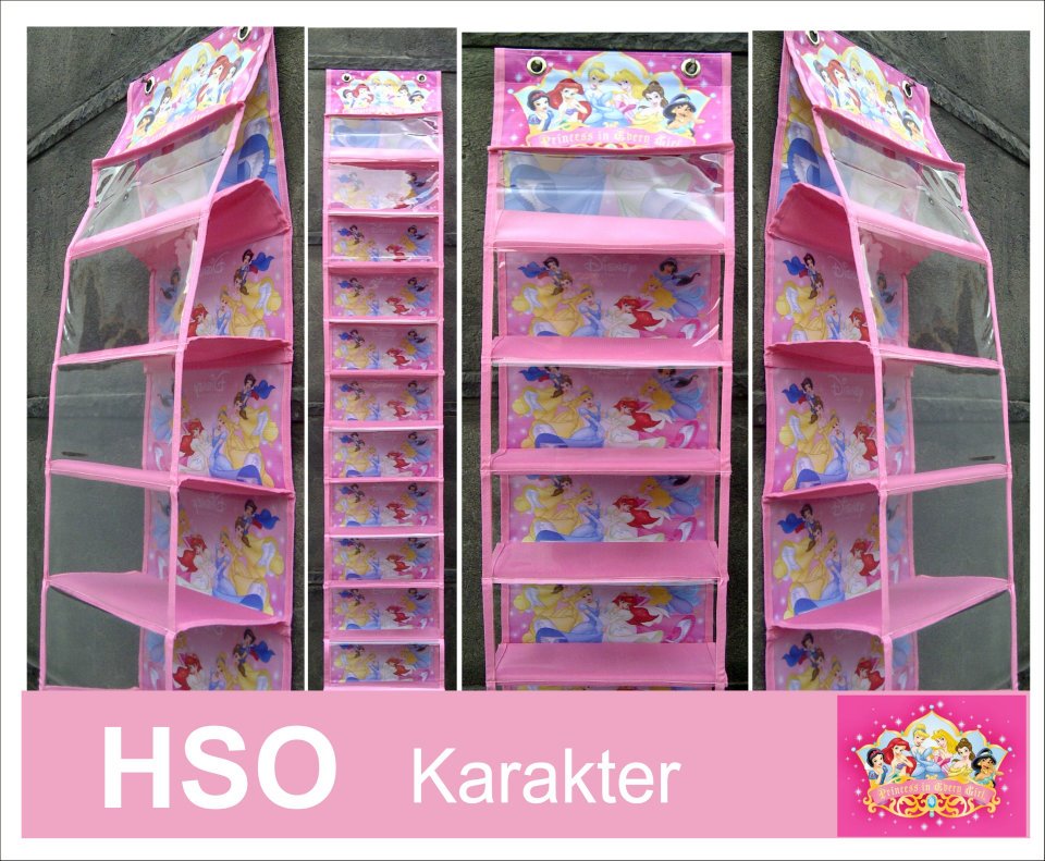 JUAL/CARI RESELLER : RAK SEPATU GANTUNG / HANGING SHOES ORGANIZER (HSO) - MOTIF ANAK HSOKARAKTERPRINCESSPINK