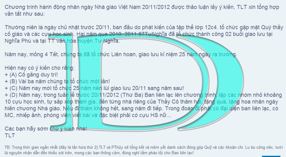 Hoạt động của 87TưNghĩa nhân ngày Nhà giáo Việt Nam 20/11/2012  ABCDD