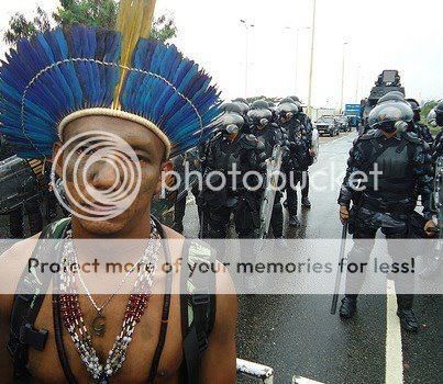 Riot Police came out to meet The Indigenous People  Earth Summit Rio June 2012 208897_410773065627098_1429484584_n