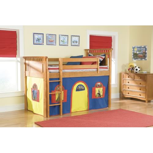 مجموعة أفكار لغرف الاطفال محدودة المساحه Bolton-Furniture-Bennington-Low-Loft-Tent-Bed-in-Honey-with-Bottom-Curtain