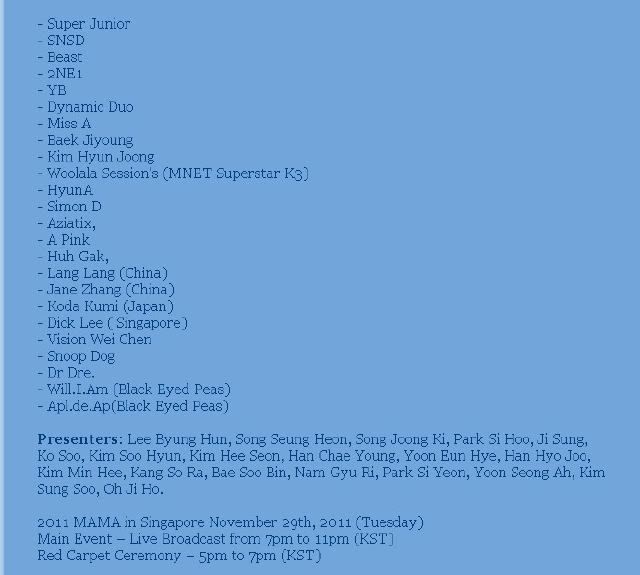 [info] Kim Hyun Joong - Lista oficial de las actuaciones de los MAMA 2011 MAMAsetlist