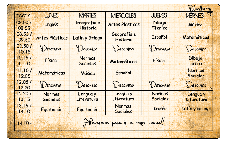 Asignaturas por cursos & Horarios HORARIOBlackberry