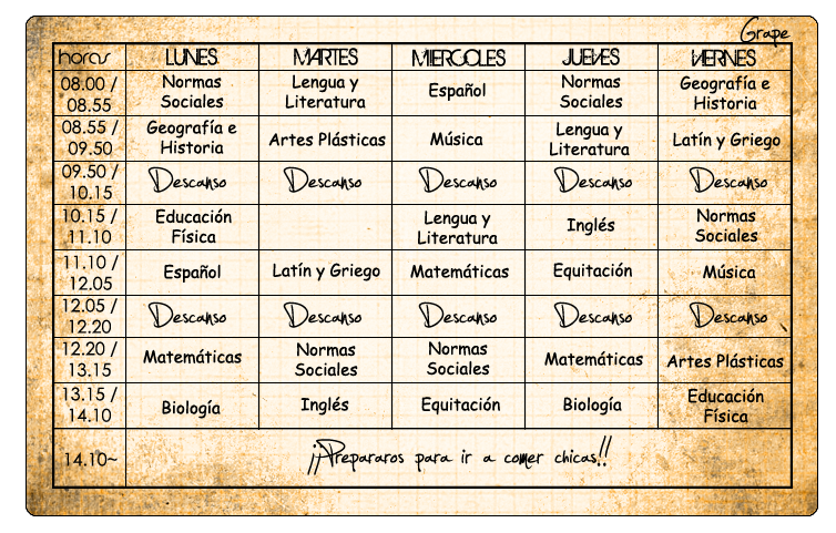 Asignaturas por cursos & Horarios HORARIOGrape