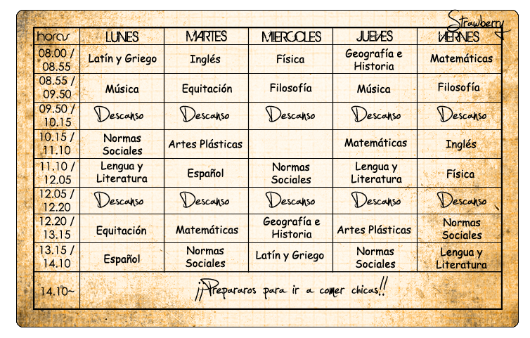 Asignaturas por cursos & Horarios HORARIOStrawberry