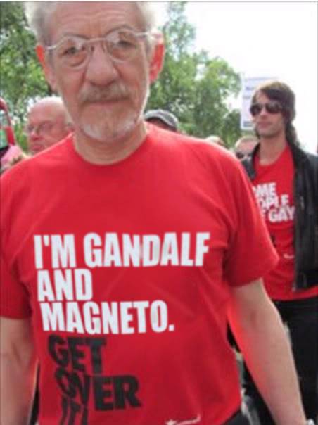 Sir Ian McKellen at anti-Pope rally...wearing an epic shirt! 164141169