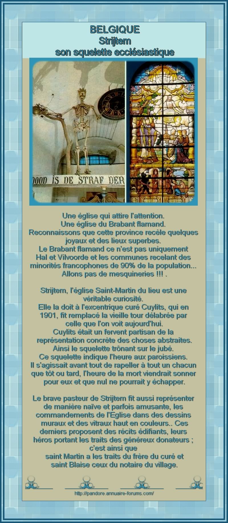 BELGIQUE - LE SQUELETTE  A STRIJTEM EGLISE SAINT MARTIN  1-148