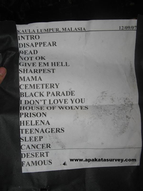 9 de Dezembro- Kuala Lumpur, Malsia. Setlistmcrshow