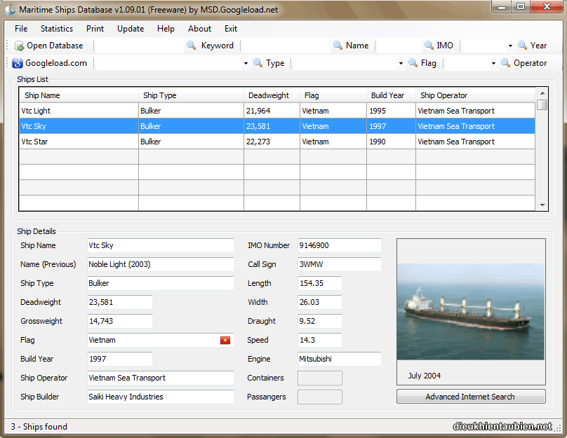 Maritime Ships Database (tra dữ liệu của các con tàu) Mar_ship_dat