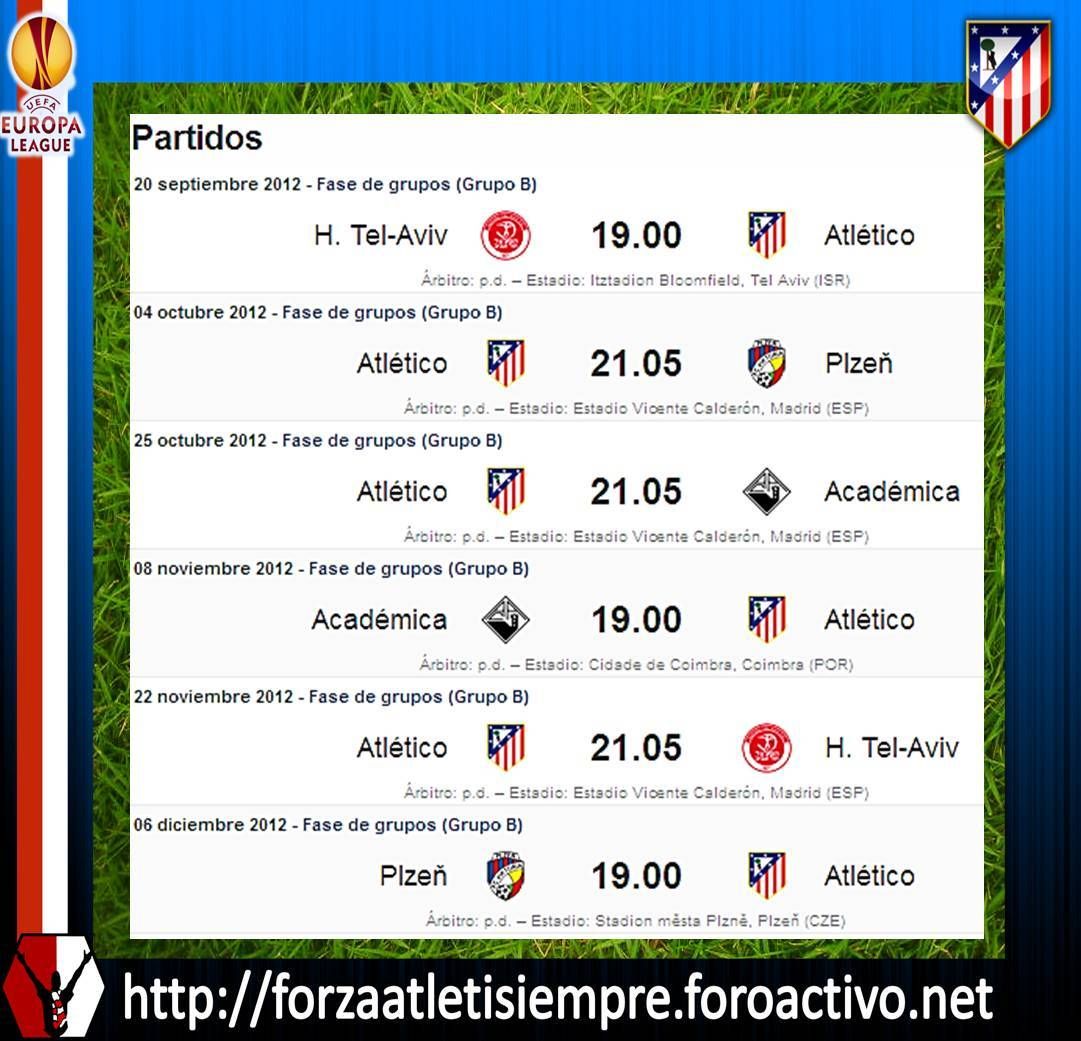 Calendario y horarios fase de grupos UEFA E.L. 2012/13 CALENDARIOFASEGRUPOSA