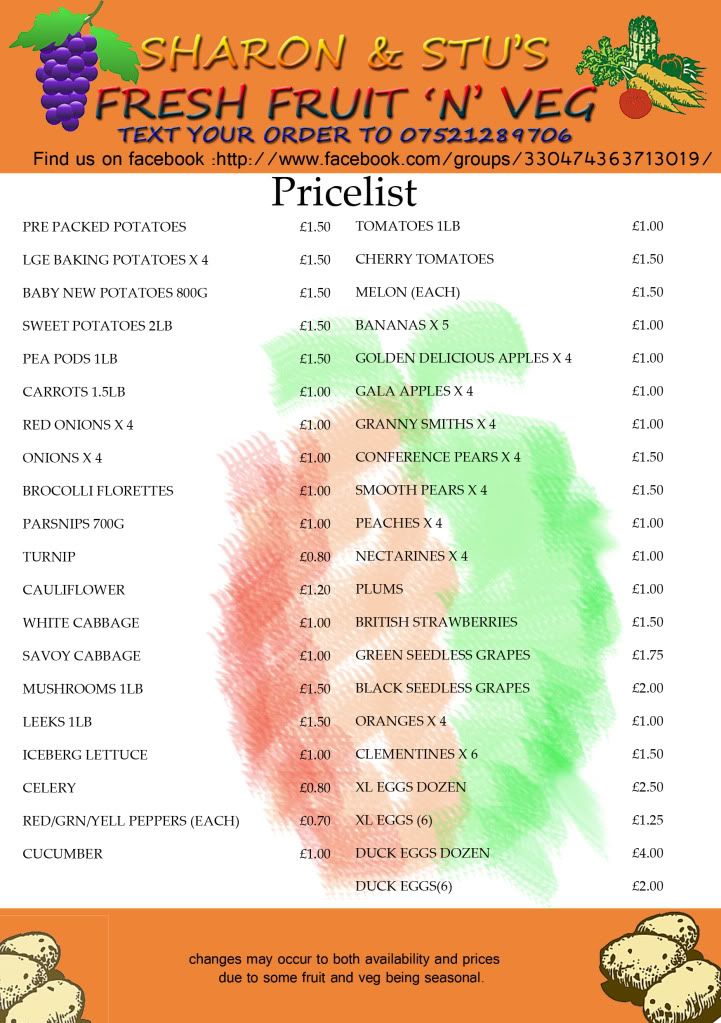 Fruit and Veg Price List Flyervegcolourprice