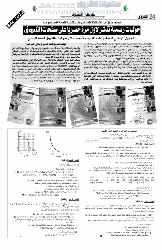 الحوليات الرسمية لبكالوريا 2012 حصريا على منتدى الشروق - متجدد ان شاء الله -	 01-echorouk-08-03-2012