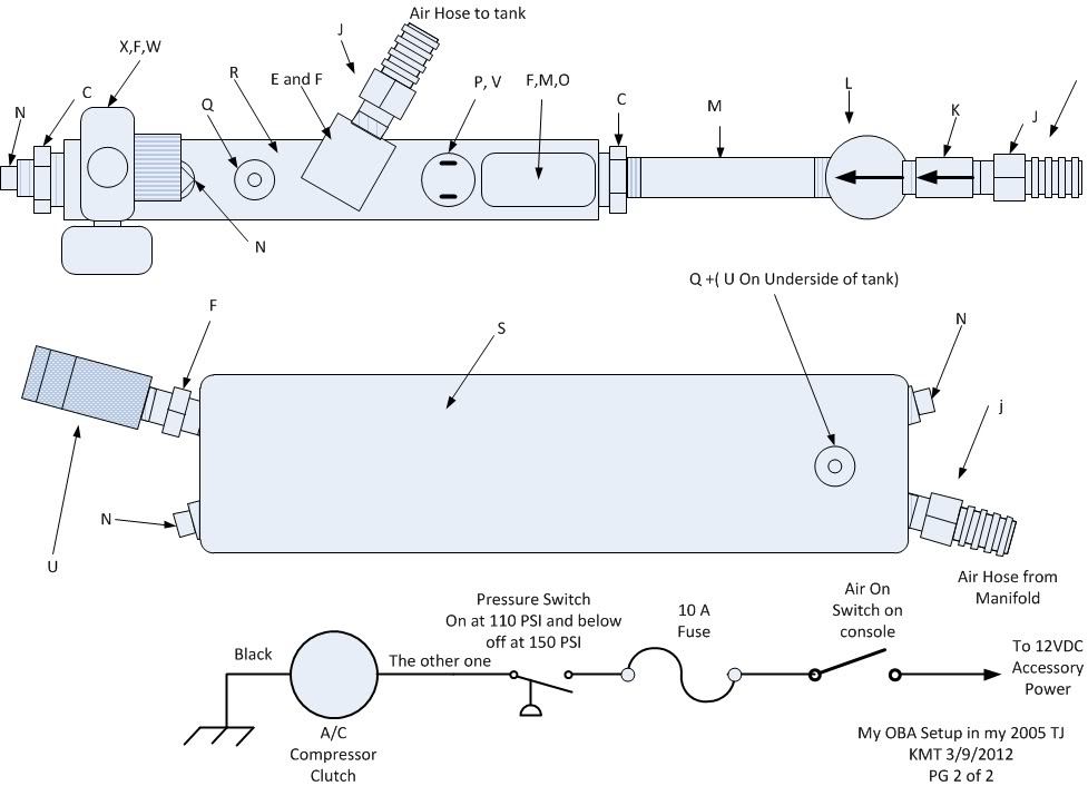 KiloTango's OnBoard Air from Stock 05' TJ Air Conditioning Compressor Manifold-Tank-Electrical