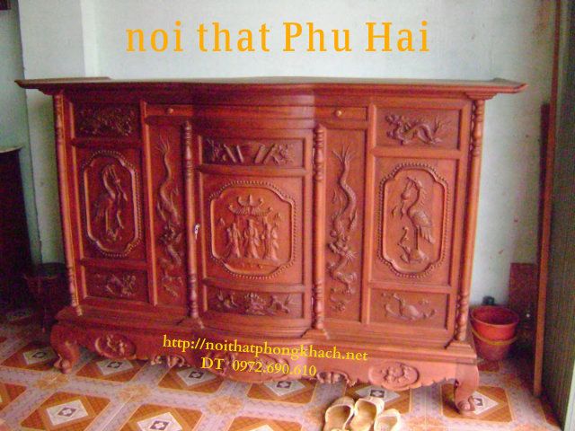 Tủ thờ gỗ hương triên Tứ linh tam đa TT8 Tutho-1