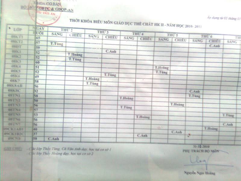 [THÔNG BÁO] LỊCH HỌC KỲ II - NĂM 2010 - 2011 Theduc