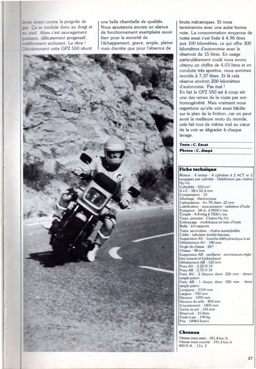 Essai kawasaki GPZ 550  moto flash n°39 aout /sept 1981 Motoflashn39page1221