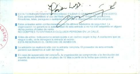 Entrada firmada por Enrique Urquijo Entrada