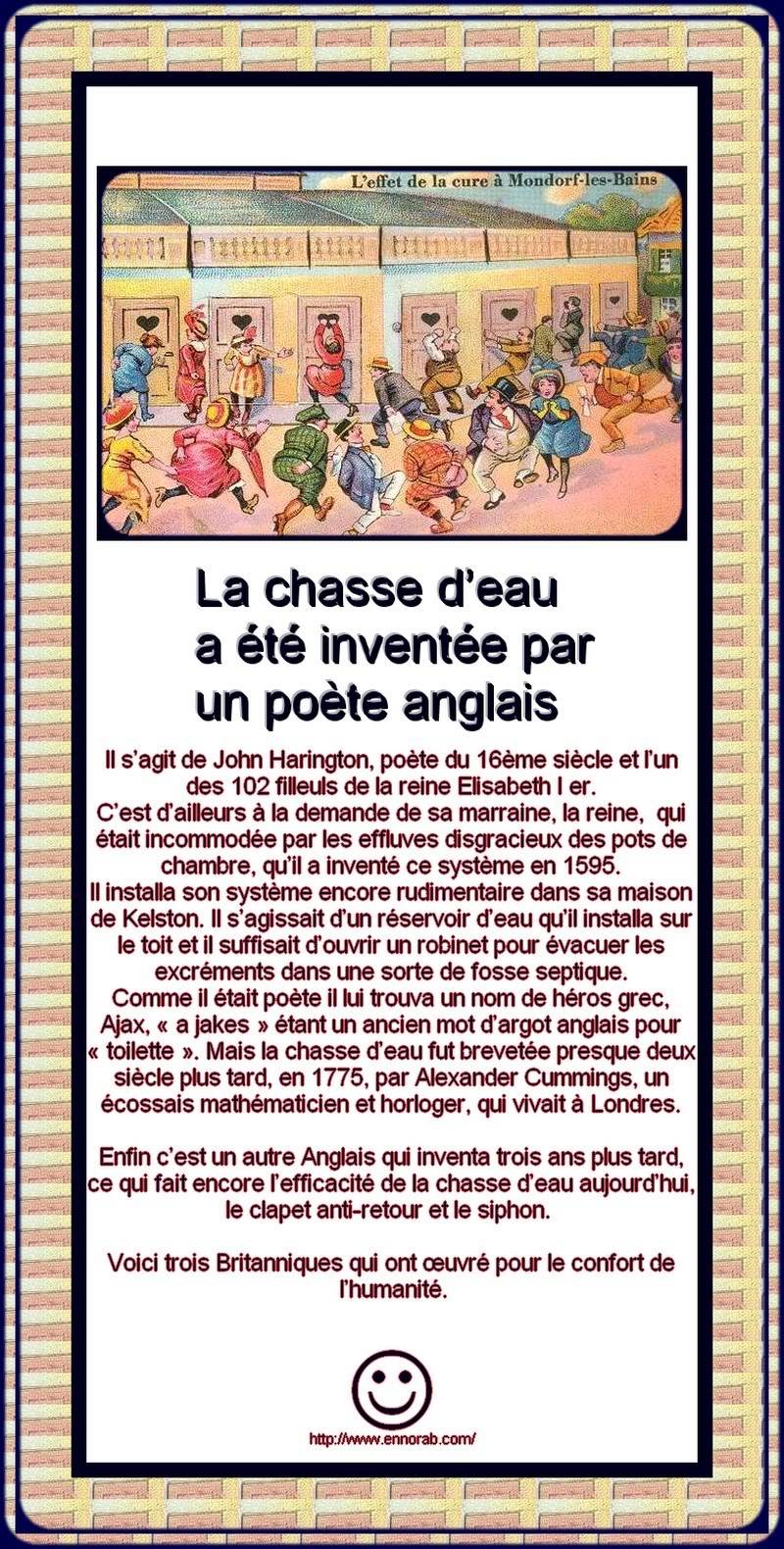 LA CHASSE D'EAU A ETE INVENTEE PAR UN POETE ANGLAIS EN 1595 IL S'AGIT DE JOHN HARINGTON 874dbd24