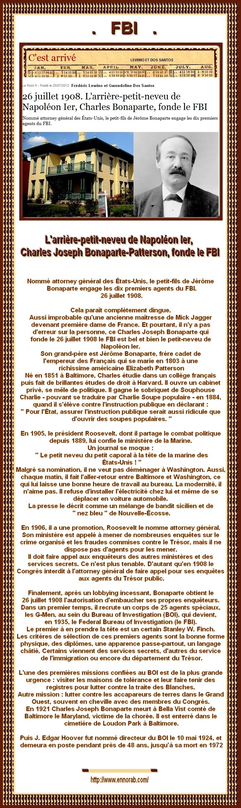 FBI - CHARLES JOSEPH BONAPARTE FONDATEUR DU BOI LE 26 JUILLET 1908 8a3c2e14