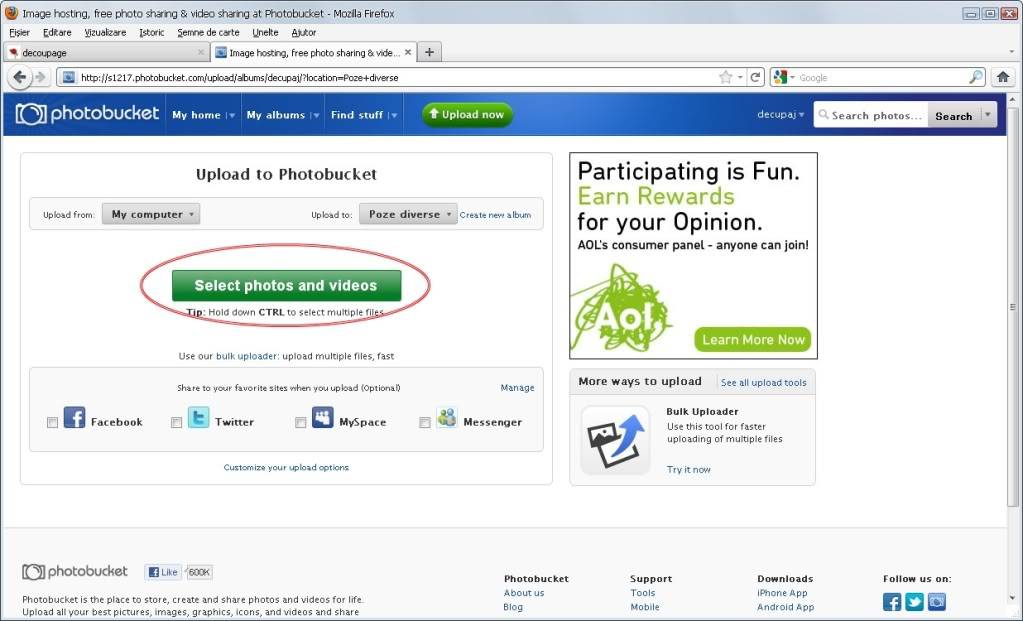 Tutorial pentru atasarea pozelor pe forum- Photobucket.com Captura4