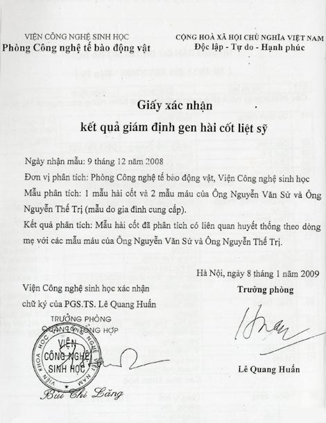 Hành trình 20 năm tìm mộ mẹ của Thượng tướng Nguyễn Thế Trị Giay-xac-nhan001