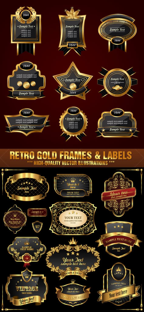 Stock Vector - Retro Gold Frames and Labels S7frff2x