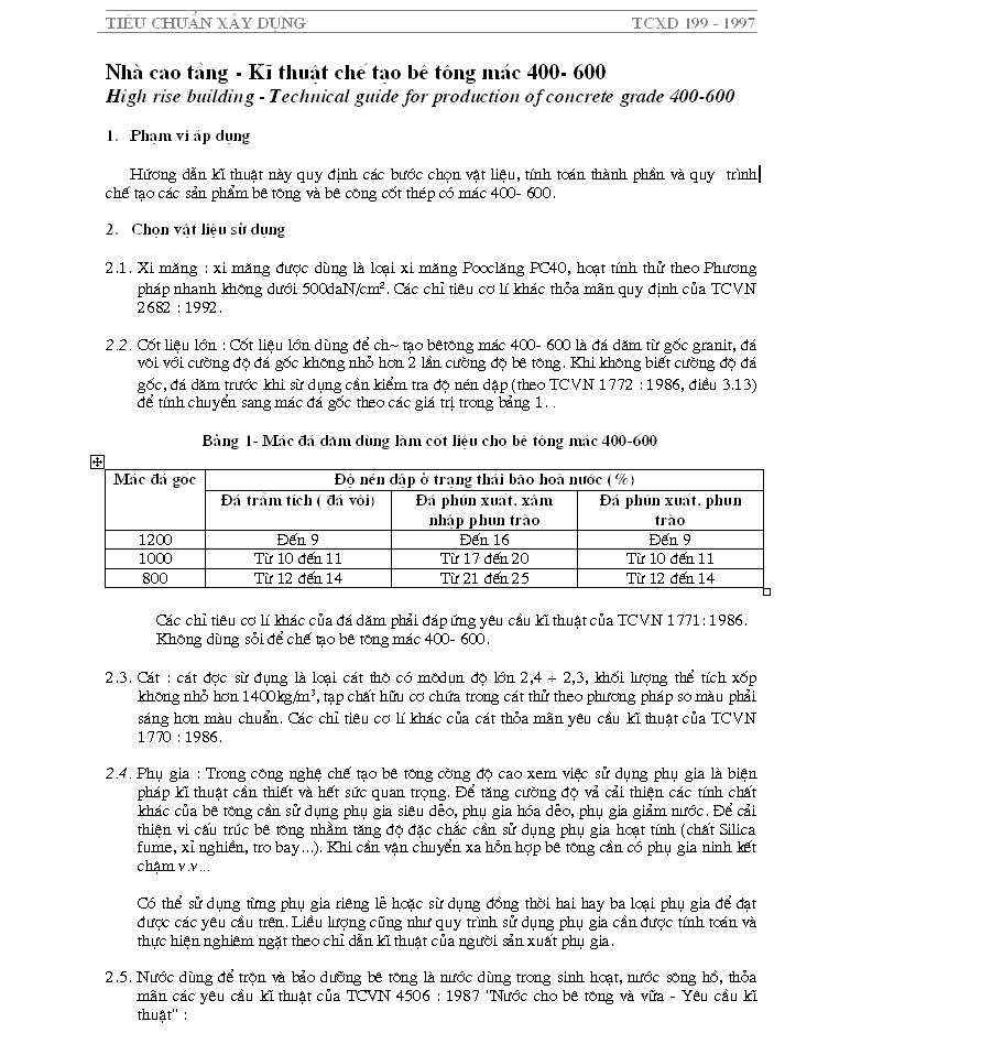 Nhà cao tầng - Kỹ thuật chế tạo Bê tông mác 400 - 600 M1-16