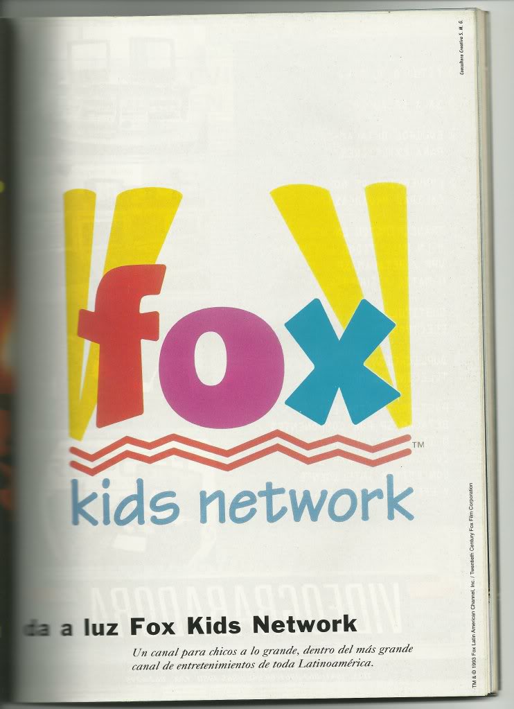 Publicidad grafica del canal FOX y FOX Kids Network de Octubre de 1994 SCAN0125