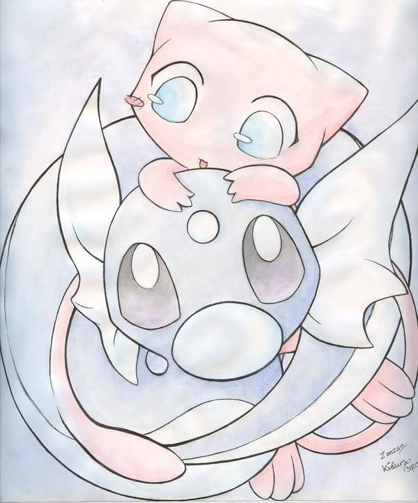 Ảnh Pokemon siêu kute!  Mew_and_Baby_Dratini_by_Kidura