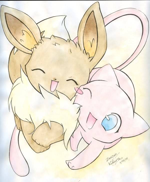 Ảnh Pokemon siêu kute!  Mew_and_Eevee_by_Kidurak