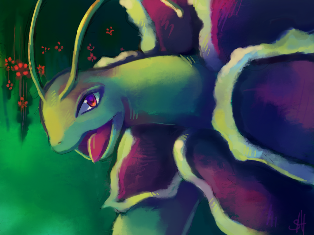 Ảnh Pokemon siêu kute!  Meganium_painting_by_salanchu-d3eokjf