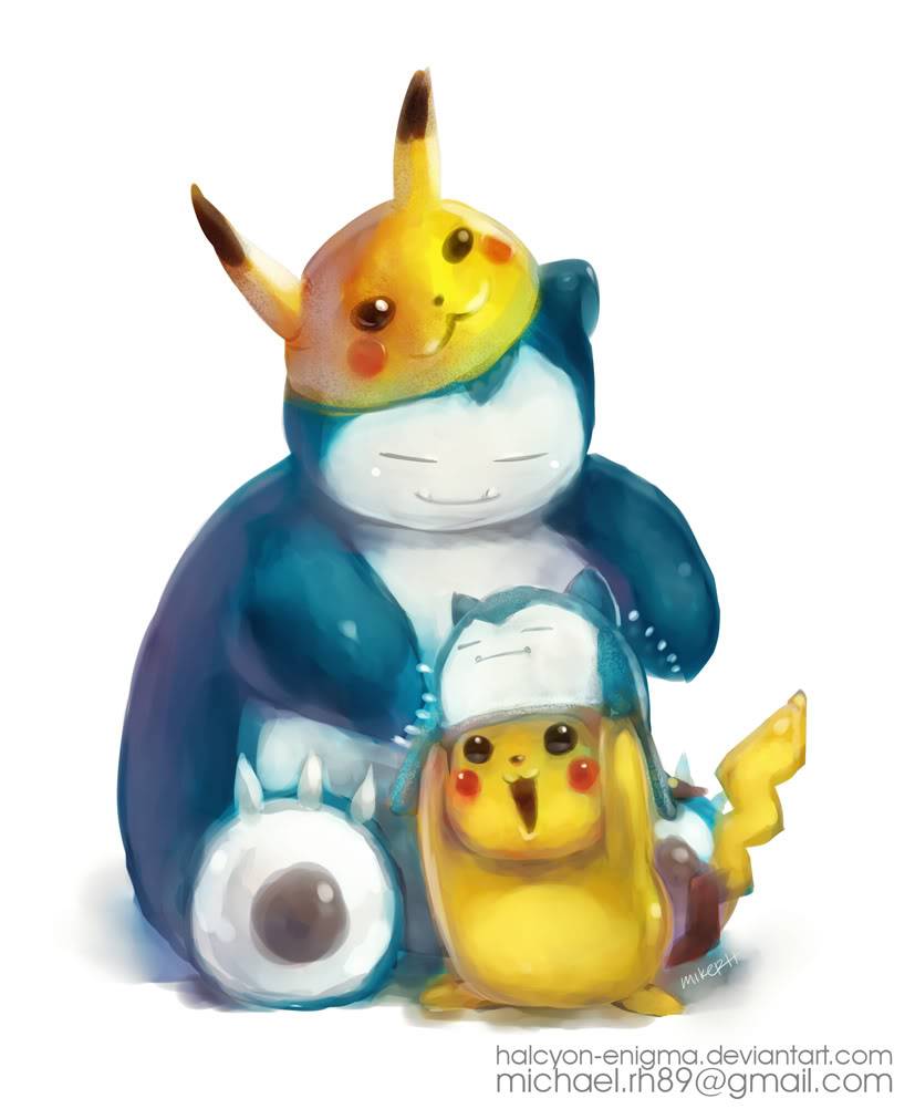 Ảnh Pokemon siêu kute!  Pikachu_and_snorlax_by_halcyon_enigma-d38hz9r