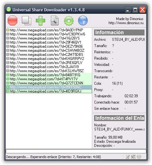Descargar continuamente de Rapidshare, MegaUpload, etc.  Usdjk0