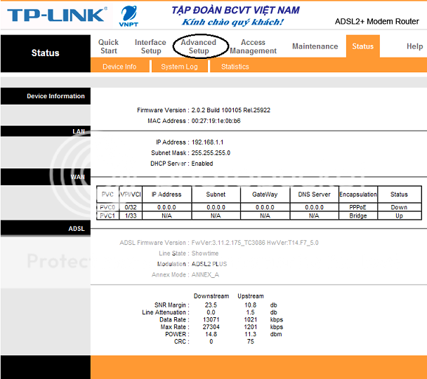 CHIA VLAN PVC CHO MODEM TP-LINK CHẠY INTERNET VÀ MYTV 1advancedsetup_zpsd215f67e