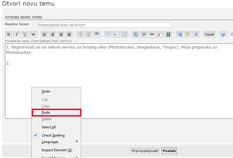 Postavljanje slika na forum! Paste