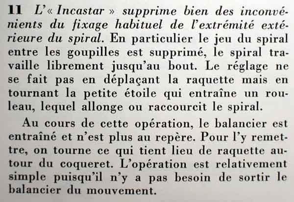 raquette - Type de raquette des montres et  incidence sur le réglage. Incast