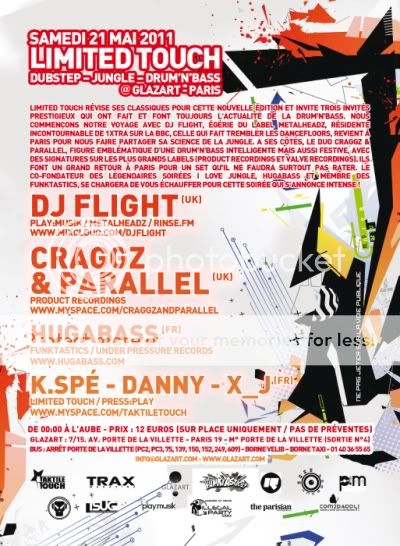 Samedi 21 mai 2011 - Limited Touch (Dj Fligth – Craggz & Parallel – Hugabass) @ Glazart - Paris FlyLTmai2011versoweb