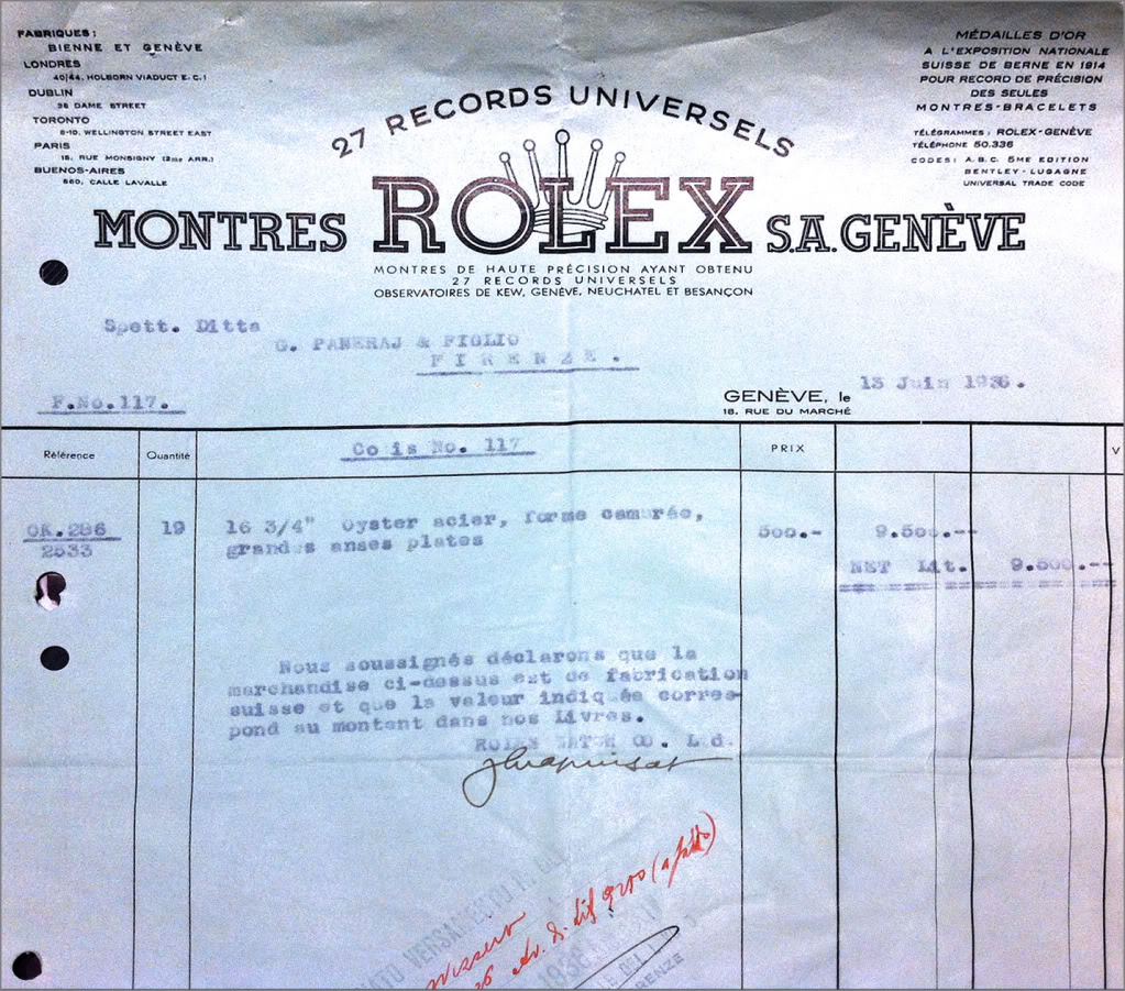 1936 First-Rolex-Panerai-Invoice-June-13-of-1936-19-watches-Reference-2533