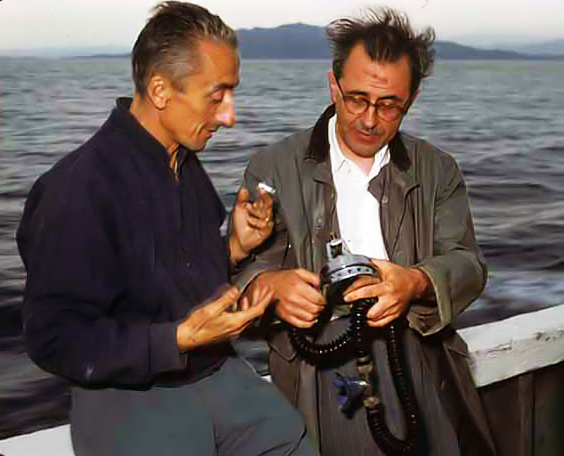 l'image du 31 Aout : Fathers of all ! Jacques-Cousteau-Emile-Gagnan-Aqua-